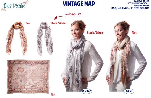 Vintage Map Scarf by Blue Pacific Scarves