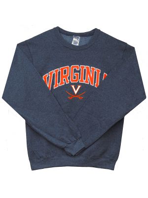 Jerzees Navy Heather Sweatshirt with VIRGINIA Over V and Crossed Sabers