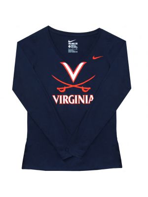 Nike Navy Ladies Long Sleeve V-Neck T-Shirt