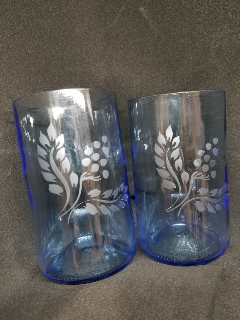 Set of two floral etched glasses