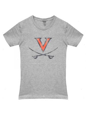 Vintage Ladies Charcoal V and Crossed Sabers T-Shirt